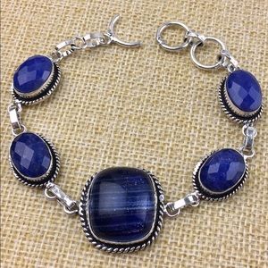 New Faceted Sapphire Crystal Stone & Dichroic Acrylic Silver Bracelet 7 - 7.5